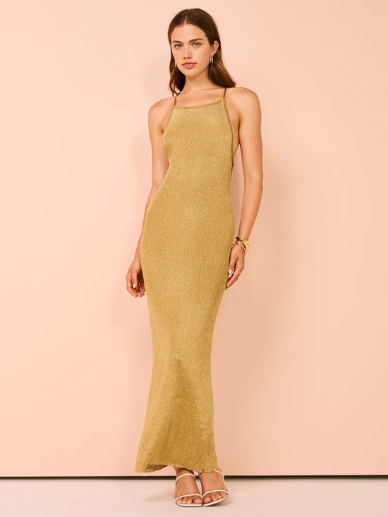 camilla & marc Dresses & Skirts - camilla & marc Metallic Gold Halter Maxi Dress